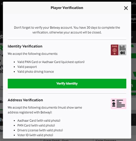 betway verification documents